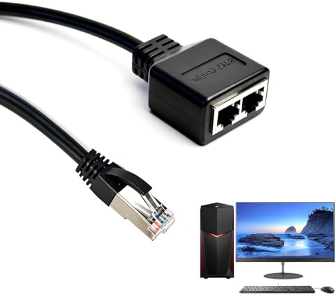 Dupoem Adaptateur Répartiteur RJ45, Repartiteur Câble Ethernet RJ45 1 Mâle vers 2 Femelles, Deux Prises Lan, Compatible avec Cat5/Cat5e/Cat6/Cat7, Idéal pour les Réseaux Domestiques Bureaux