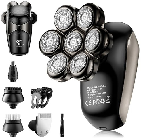 SHPAVVER Head Shavers for Bald Men: 5-in-1 Upgraded Electric Razor - IPX7 Waterproof Shaving Grooming Kit for Balder - Turbo Speed & Precision Blades Valentine's Day (Ink Black)