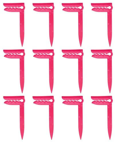 M METERXITY 12-Pack Outdoor Beach Towel Anchor Stakes Clips, 6 Inch Plastic Picnic Mat Anchor Stakes Clamps for Camping/Picnic/Gardening, Outdoor Blanket Holders [Pink]