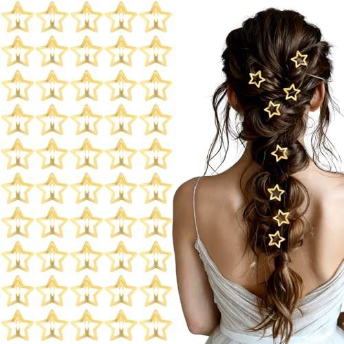 50 Fermagli per Capelli a Stella, Mollette in Metallo Stella 3 cm per Donne e Ragazze (Oro)