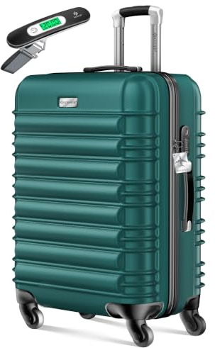 KESSER® Reisekoffer 84L Mittlerer Hartschalen Koffer Inkl. Kofferwaage + Gepäckanhänger | Trolley Gepäck Rollkoffer Zahlenschloss 4 Rollen ABS-Hartschale Teleskopgriff, 66x45x28cm, Petrolgrün