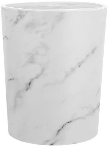 ELEOUTI Poubelle Rectangulaire en Plastique Blanc avec Couvercle Pivotant, Grosse Capacité, Design Élégant Effet Marbre, Cuisine ou Salon