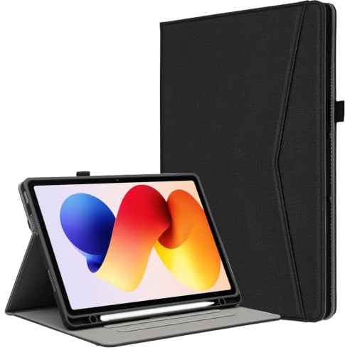 Derwere Cover per Xiaomi Redmi Pad 2 Pro 12.1 Pollici,Nero | Custodia Tablet Pelle PU Antiurto;con Portapenne;Supporto Multi-Angolo;con Cinturino Polso;Auto Sveglia/Funzione Sonno