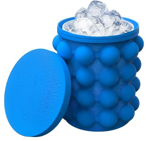 Ice Cube Maker, Silikon Eiseimer mit Deckel Platzsparende Eiswürfelbereiter Blau Eiswürfel GefäßKühler für Whiskey, Cocktail und Jedes Getränk BBQ (blau)