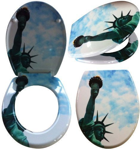 Hayrets Toilettendeckel Duroplast mit Absenkautomatik, WC-Sitz mit Liberty Motiv und leichter Reinigung, Klodeckel passend für handelsüblichen WC-Becken, Belastung der Klobrille 150kg