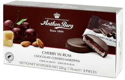 Anthon Berg Marzipan Treats, Cherry in Rum, 220 g (Pack of 1) | Dark Chocolate Covered, Delicious Jam of Fresh Fruits
