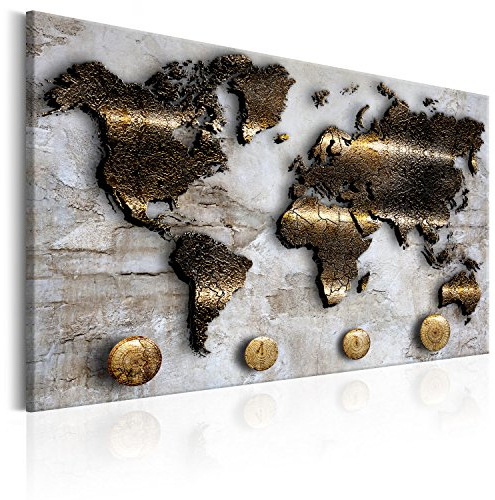 B&D XXL – Weltkarte Bilder für Wohnzimmer 120x80 cm Leinwandbild 1 tlg Kunstdruck Wandbilder auf Leinwand Groß XXL Schlafzimmer Wohnzimmer Wanddekoration Wand Abstrakte Landkarte Kontinente grau
