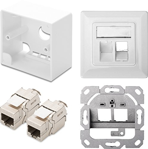 2x Assmann DN-93615 Digitus Professional Cat 6A Keystone Modul, geschirmt, werkzeugfreier Montageanschluss + passende Leerdose + Aufputz Gehäuse Weiß