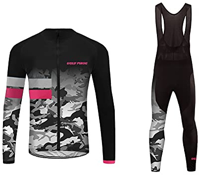 UGLY FROG Radtrikot Herren Langarm, Atmungsaktiv Radsport Bekleidung Winter, Warmes Thermovlies Fahrrad Anzug und Radhose mit 20D Lange Hosen für MTB