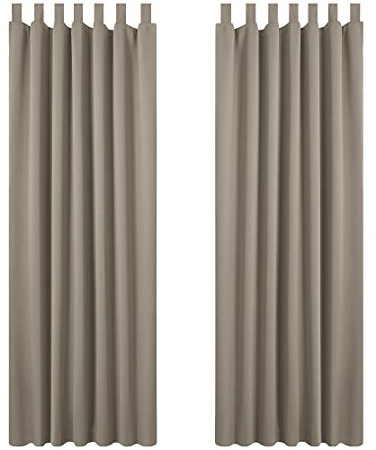 Deconovo Verdunkelungsgardinen mit Schlaufen Blickdichte Vorhänge Dicke Thermogardine Kälteschutz warm Hitzeschutz, 260x140 cm(HöhexBreite), Taupe, 2er Set