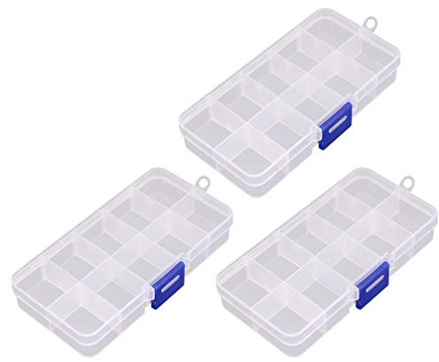 EXCEART 3 Stücke Sortimentskasten Klein Sortierboxen Kunststoff Transparent Aufbewahrungsbox 10 Fächer Einstellbar Kleinteile Sortimentsbox mit Deckel für Schrauben Nägel Perlen Ohrringe