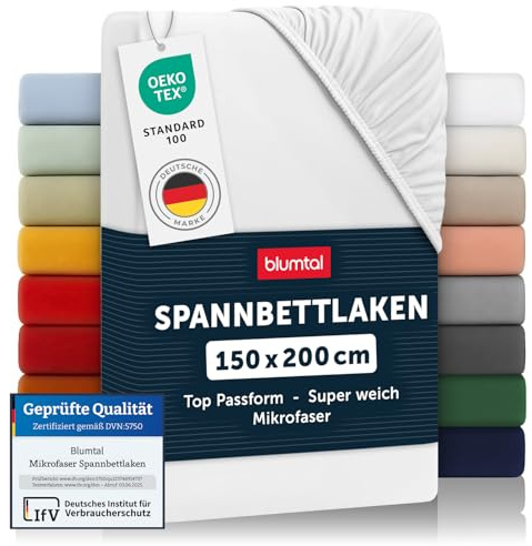 Blumtal® 2er Set Spannbettlaken 150x200x30cm aus Microfaser - Oekotex zertifiziertes Bettlaken Spannbettlaken in Weiß