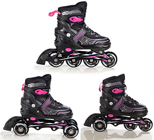 CROXER Optima - Roller en Ligne - Patins à roulettes - Triskate 3 en 1 - Pointure régable Ajustable - Noir/Rose - 39 au 42 (24cm-26,5cm) Homme Femme Enfant Adulte garçon Fille Rollers