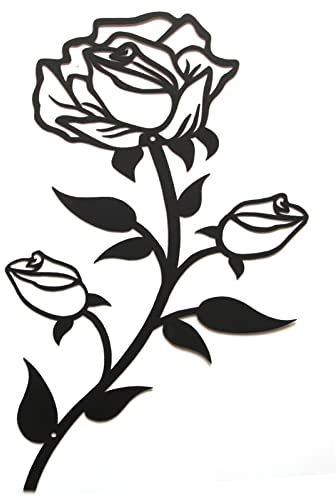 ESTART Große Rosen Blumen Wanddekoration, 38CM Hoch Schwarz Metall Kunst-Ornament Wandbehang für Zuhause Schlafzimmer Büro Drinnen und Draußen (1 Stück)