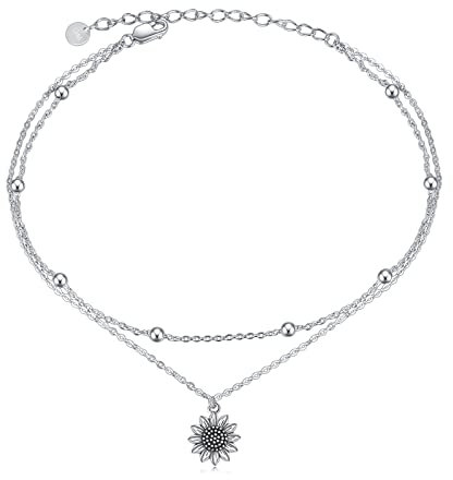 VONALA 925 Sterling Silber Sonnenblume Fußkettchen für Damen Doppelkette Schmuck