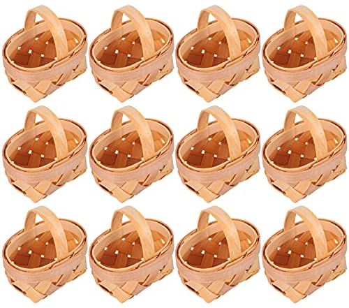 Yardwe 12 Stücke Miniatur Korb Geflochten Puppenhaus Korb Kleiner Weidenkorb Mini Rattan Korb Mini Blumenkorb Hochzeitskorb mit Henkel Minikorb für Hochzeit Tischdeko Landhaus Deko