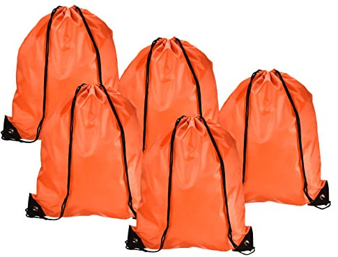 PATIKIL 42x34cm Nylon Cordon Serrage Sac, 5 Paquet Stockage En vrac Pochette Sac à Dos Sachet pour Gym Sports Extérieur Voyage, Orange