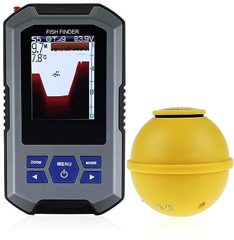GAIN EXPRESS Cercatore di Pesci Senza Fili Sensore Sonar 125kHz Frequenza 45 Metri / 147 profondità Allarme Funzione e Ampio Display LCD
