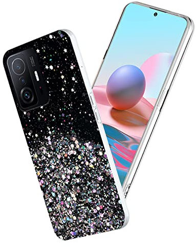 Yarxiawin Für Xiaomi 11T Pro Glitter Silikon Rosa, Schutzhülle Xiaomi 11T Pro Cover Xiaomi 11T Transparent Glitzer Luxus glänzend dünn Kratzfest (Schwarz)