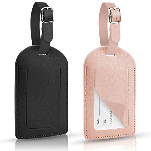 Hengxinc 2 Stück PU Leder Kofferanhänge Gepäckanhänger, 2 Farben Leder Namenschild Koffer Anhängeetiketten, Wiederverwendbar Kofferanhänger Koffer für Koffer Gepack Tasche