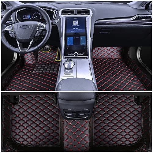 Tapis de Sol pour Ford Mustang Coupe 1967-1973 en Cuir synthétique - pour Toutes Saisons - Imperméable et antidérapant, Noir Rouge