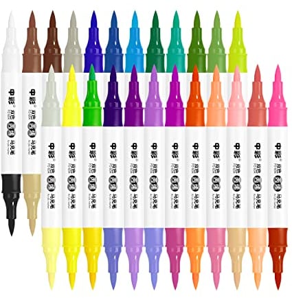 LIGHTWISH Acrylstifte für Steine Wasserfest 48 Farben Dual Tip Stifte Steine Bemalen Multimarker Permanent Acrylmarker für Holz, Leinwand, Glas, Papier, Keramik