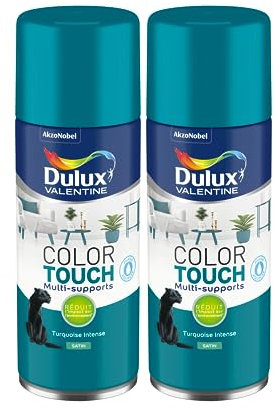 Dulux Valentine Peinture Intérieure et Extérieure Aérosol Color Touch - Satin Turquoise Intense 400 ml - Lot de 2