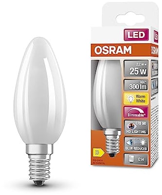 OSRAM SUPERSTAR+ CLASSIC P GLFR 25 LED-Lampe, E14, Minikerzenform, 2,2W, 300lm, 2700K, warmweißes Licht, stark reduzierter Blauanteil, geringere Augenbelastung, dimmbar, energiesparend,6-Pack