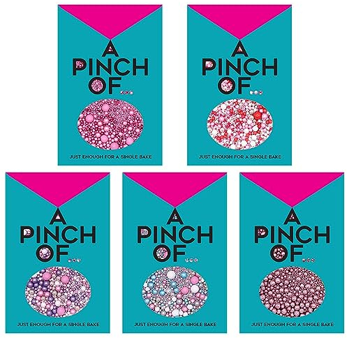 A Pinch Of - Pearls Mix - Pink Themed Box of 5 pouches - Cake Topper Sprinkles - 5 x 30g Edible Shimmer Ball Cupcake Decorations - Perfect for Secret Santa gifts, Valentines and Barbie Parties