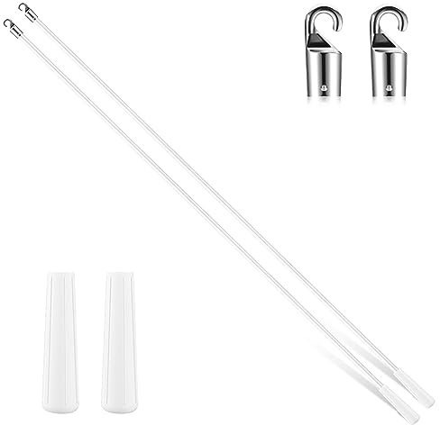 Bokon 2 Pieces White Fiberglass Blind Wand Vertical Blinds Stick Replacement with Hook and Handle for Window Opener Accessory(36 Inch)