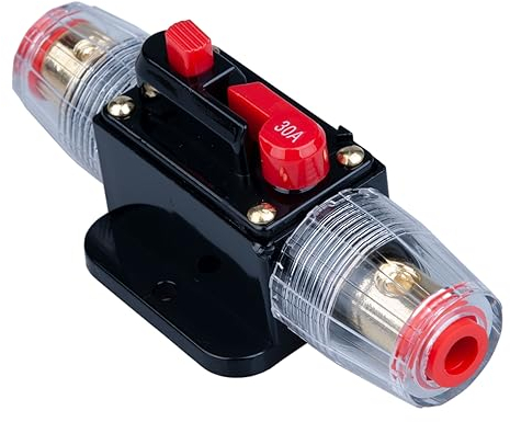 Interruttore Automatico da 30A - Portafusibile a Inserzione 30A per Inverter DC 12V-24V con Ripristino Manuale per Protezione Sistema Audio Car Audio Marino Barche Solare Auto