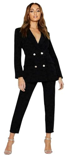 Womens Gold Button Double Breasted Duster Coat Office Formal Blazer Ladies Long Sleeve Jacket Winter Fashion Front Pocketed Duster Coat Jacket (Black UK 20-22)