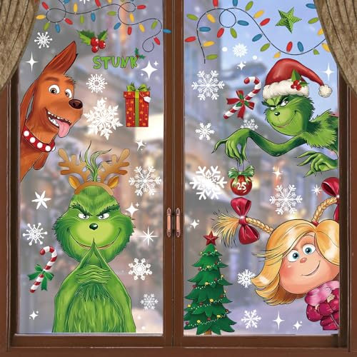 6 Sheet Christmas Window Stickers, Double Side Printed Christmas Window Stickers Decorations, Colorful Xmas Window Decor for Home School Office Decoration Christmas Holiday Supplies