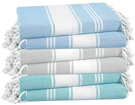 Lane Linen Confezione da 6 teli mare oversize, teli da piscina per adulti, pre-lavati, telo mare senza sabbia, ad asciugatura rapida, 99 x 180 cm, multicolore classico