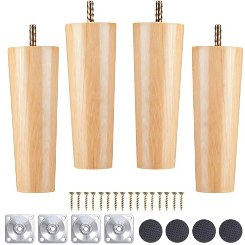 Ianulus Xwssyhrz - Juego de 4 patas de madera para muebles, patas de mesa de madera con tornillos y almohadillas de fieltro, patas de muebles de madera, color madera de roble para sillas y sofás (8 cm