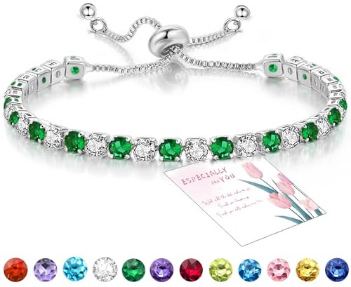 Suyi Tennis Bracelet Birthstone Cubic Zirconia Bracelet Silver Silder Bracelet Birthday Jewellery May Birthstone Bracelet