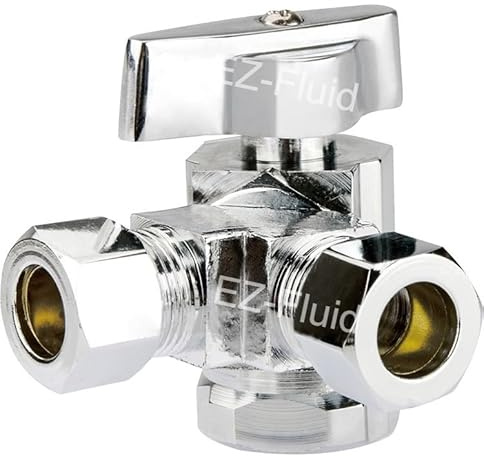 EZ-Fluid 1/2 FIP Female Iron Pipe Threaded X 3/8Comp X 3/8Comp Dual Outlets Heavy Duty Chrome Brass Angle Stop Valve 1/4 Turn Water Shut Off Ball Valve For Water Pipe,Kitchen,Bathroom (1)