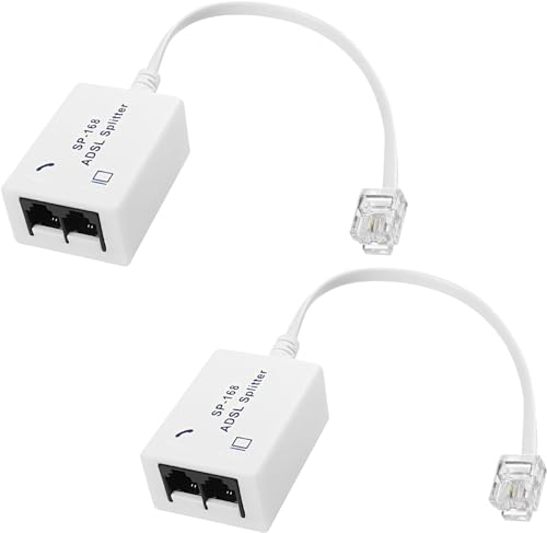 XMSJSIY DSL Filter Splitter ADSL Splitter for Telephone Line 1 to 2 RJ11 6P4C/6P2C Male to Dual Female Telephone Modem Converter Adapter for Fax Machine -2 PCS