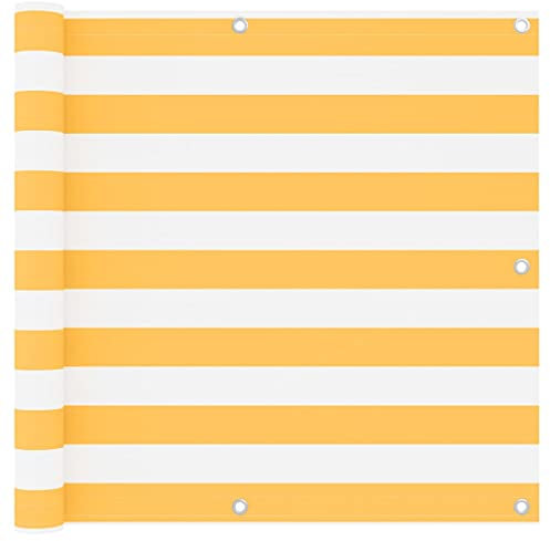LAPOOH Balkon-Sichtschutz Weiß und Gelb 90x600 cm Oxford-Gewebe, Balkonsichtschutz, Windschutz Balkon, Windschutz Terrasse, Balkonverkleidung, Sichtschutz Garten - 134907