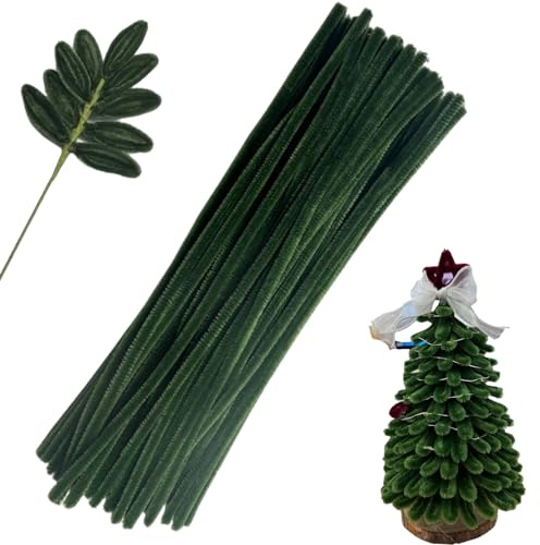 Swpohrat Set da 100 pezzi di scovolini in ciniglia spessa e pelosa, per progetti fai da te e decorazioni, colore: verde pino