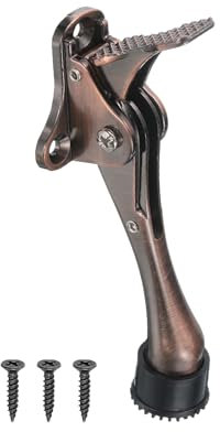 sourcing map 4 Inch One Touch Kickdown Door Stopper Door Holder, Bottom of Door with Rubber Tip, Red Bronze