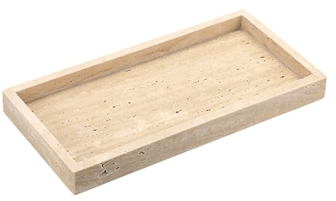 SumnaCon Natural Travertine Serving Countertop Organizer, Rectangle Beige Bathroom Vanity Jewelry Trinket Decorative Storage Tray for Kitchen Table Dresser (30x15x3cm)