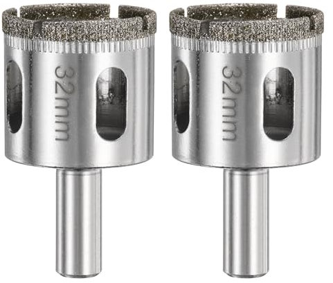 sourcing map 2pcs Diamond Drill Bit Hole Saw 1-1/4(32mm) Tile Core Cutting Drilling Tool for Glass Ceramic Marble Porcelain Tile Quartz Gemstone Aquariums