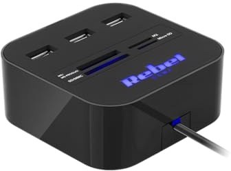 Rebel HUB USB 2.0 3-Port mit Speicherkartenleser 480Mbps KOM1020