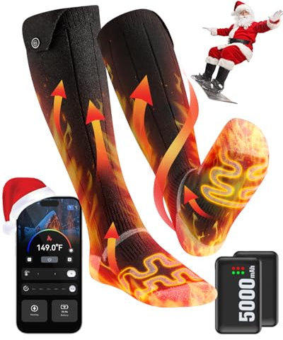 Calcetines Calefactables con Smart App, 360°Recargable Calcetines Calefactables Mujer Hombre con 3 Temperaturas, 5000mAh Calcetines Termicos Calefactables Lavable, Calefacción para Caza Esquí Motos