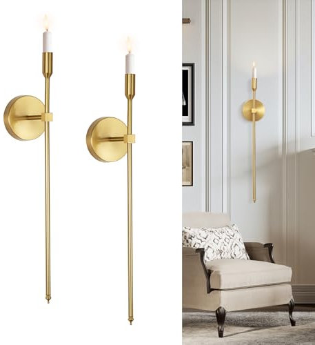 Goldene Kerzenleuchter, langer Wandkerzenhalter, Set mit 2 großen Wandkerzenleuchtern, modern, schick, Heimdekoration für Schlafzimmer, Esszimmer, Wohnzimmer, 58,4 cm