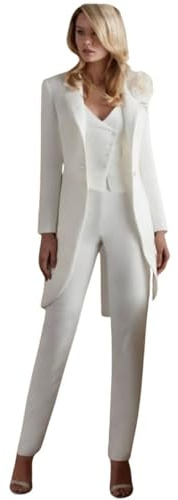 Mrjitor Mujeres Traje de Tres Piezas Esmoquin Chaqueta Larga Chaleco de una Sola Fila Pantalones Vestidos de Boda