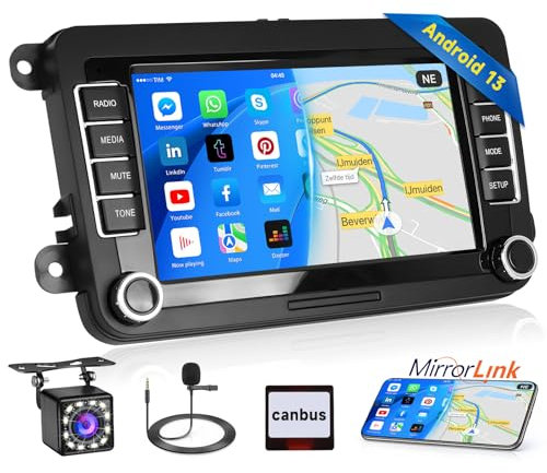 Inefala 7 Pollici Autoradio Android 15 per VW Golf 5 Golf 6 Skoda Polo Passat Tiguan Touran 2 DIN Schermo (1+32GB) con Mirror Link FM RDS GPS Bluetooth WiFi Comandi al Volante USB