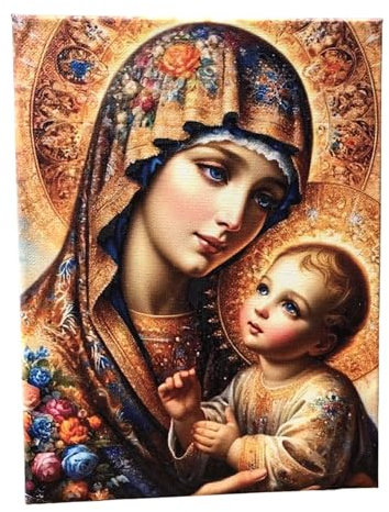 Bild der Madonna der Zärtlichkeit, Druck auf Leinwand, 18 x 24 cm, Rahmen aus Buchenholz, Made in Italy