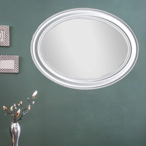 LEBENSwohnART Romantischer Spiegel Nerina 80x60cm antik-Silber oval Holzrahmen Barockspiegel Wandspiegel